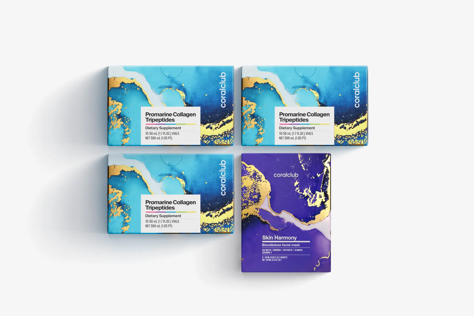 Promarine Collagen Tripeptides Set (1-Monats-Kur) & Skin Harmony Biozellulose-Gesichtsmasken (5 Sachets)