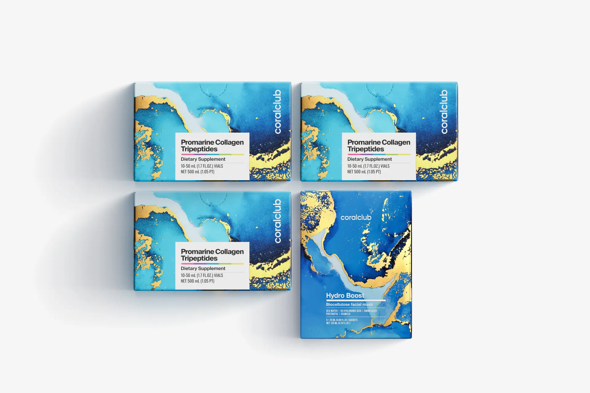 Promarine Collagen Tripeptides Set (1-Monats-Kur) & Hydro Boost Biozellulose-Gesichtsmasken (5 Sachets)